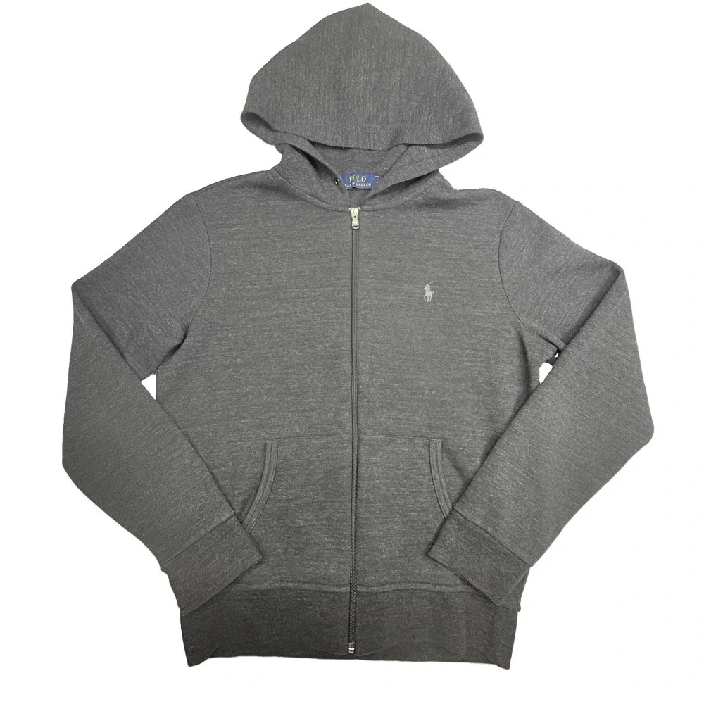 Polo Ralph Lauren Hoodie Mens Medium Gray Full Zip Hooded Sweatshirt Pony Logo‎